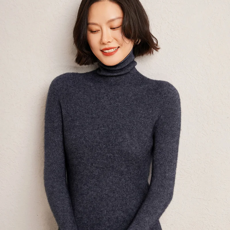 2026 new high neck cashmere sweater for women with drawstring and slim fit cashmere sweater