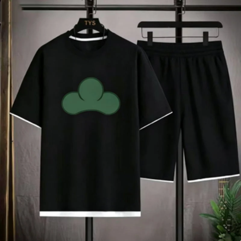 

2026 Summer Men's Sports Set Casual T-Shirt + Shorts Set Waffle Solid Color Short-sleeve Shorts Two Sets Tracksuit Loose Suits
