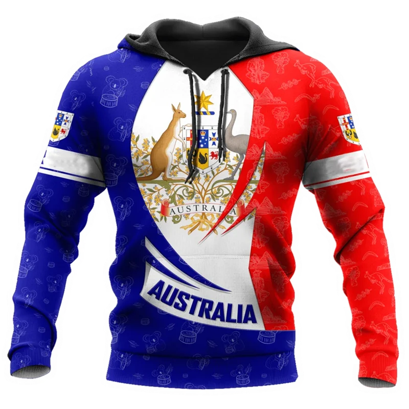 Australia National Emblem 3D Print Hoodie Men Autumn Long Sleeve Sweatshirt Casual Australian Flag Street Hooded Tops Clothes