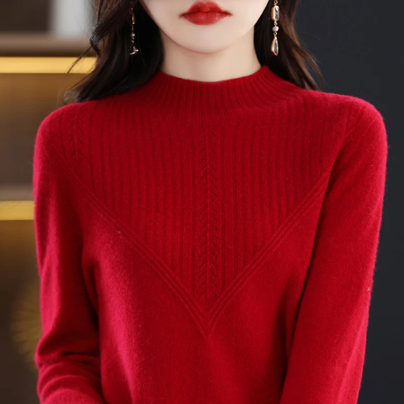 100% merino sweater women\'s turtleneck pullover loose knit bottoming shirt autumn and winter long sleeve cashmere top