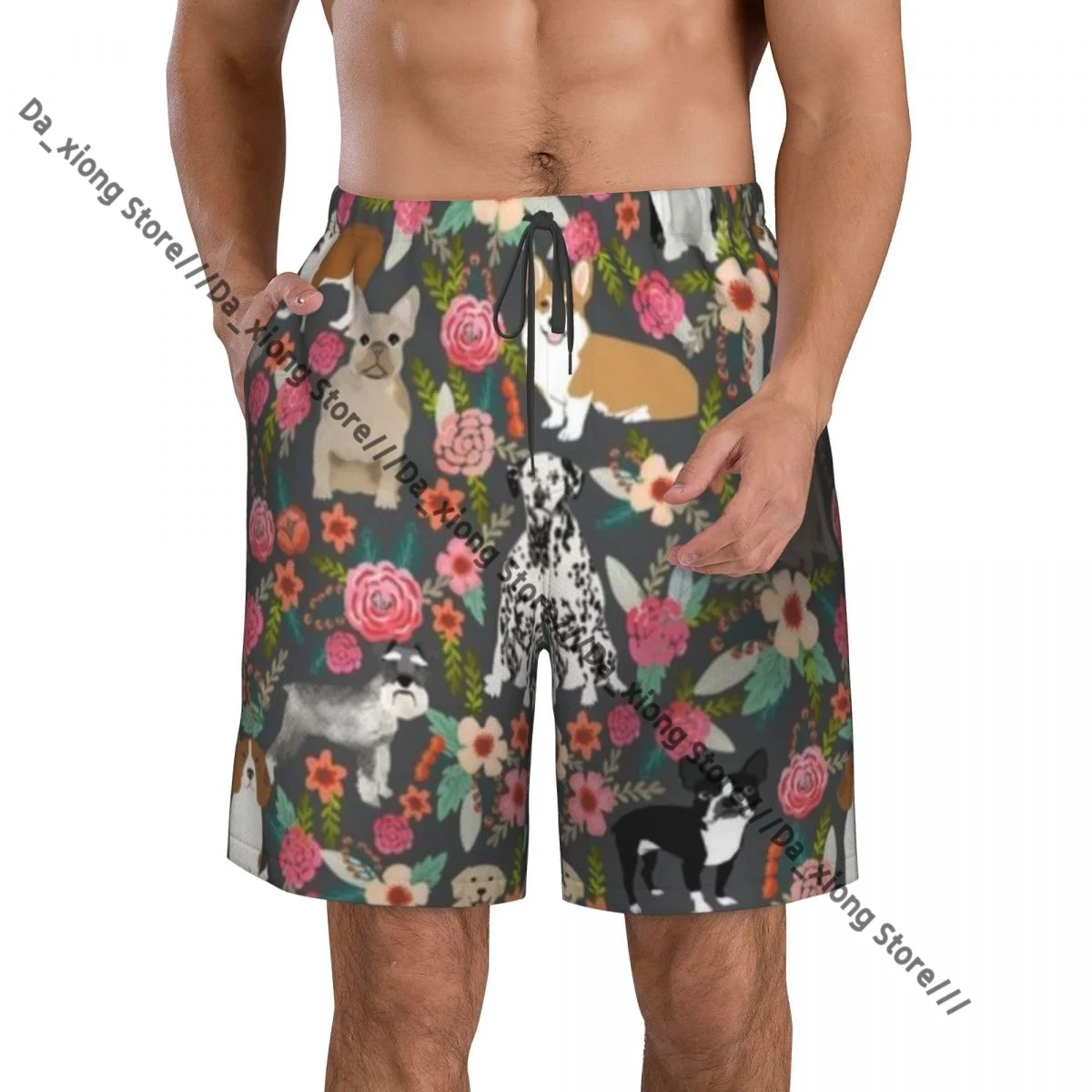 

Mens Swimwear Swim Short Trunk Basset Hound Dog Floral Print Beach Board Shorts Swimming Surffing shorts