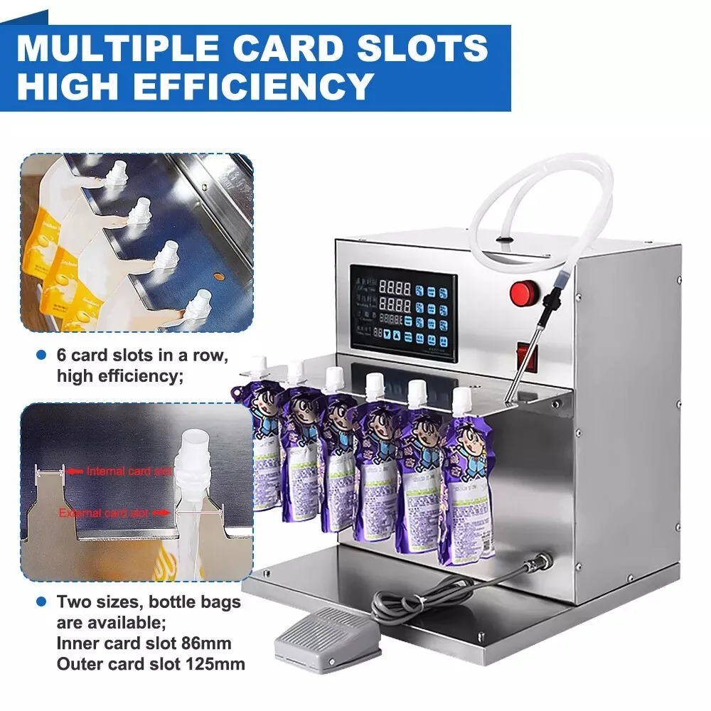 6 Head Automatic Liquid Filling Machine Electric Stand Up Bag Bottle Filler