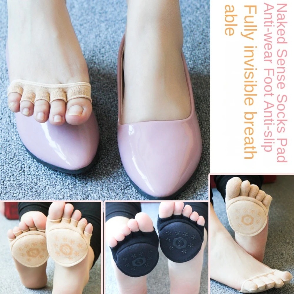 Soft Silicone Toe Separator Socks Cotton Foot Care Half Palm Insoles Invisible Solid Color Forefoot Pads Summer