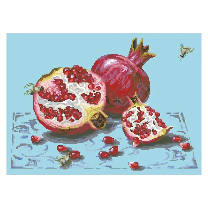 Amishop Gold Collection Beautiful Counted Cross Stitch Kit Garnet Pomegranate Granada Red Fruit And Honey Bee 9073