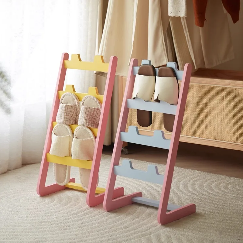 

Solid Wood Vertical Shoe Rack Space Saving Shoe Shelf with Dopamine Colors Modern Shoe Storage for Bedroom/Bathroom
