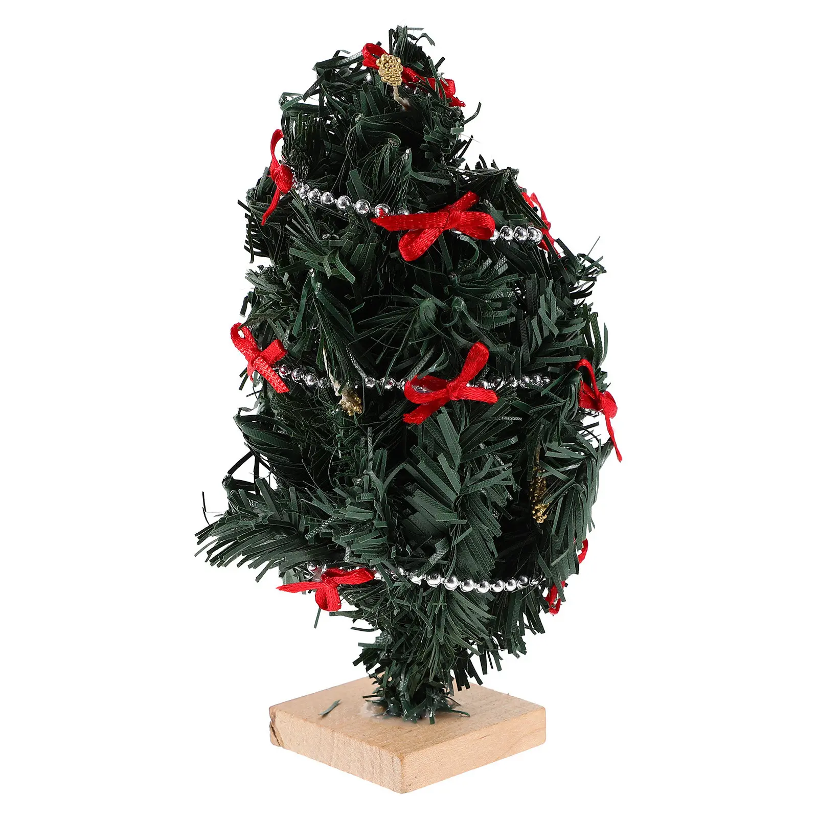 Mini Artificial Christmas Tree with Wooden Base – Desktop Holiday Decoration for Xmas Party