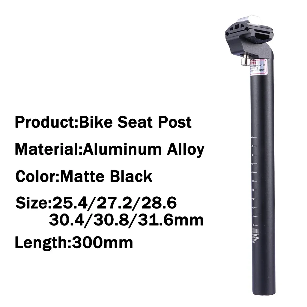 25.4 MTB Seatpost Aluminum Alloy Bike Seat Tube 300MM High Strength Matter Black Mountain Bike Seat Post 27.2 28.6 30.4 31.6MM