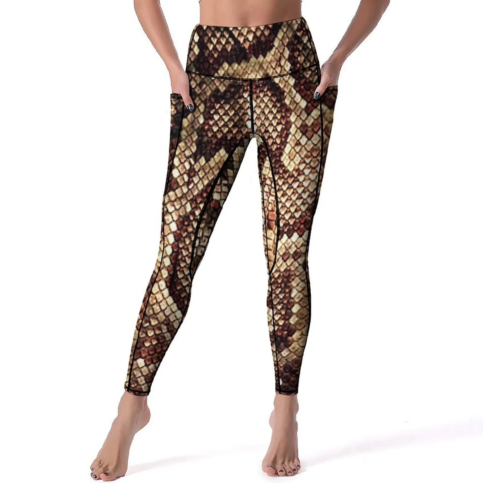 Brown Snake Skin Leggings Vintage Print Work Out Yoga Pants Push Up Funny Leggins Stretchy Graphic Sports Tights Gift