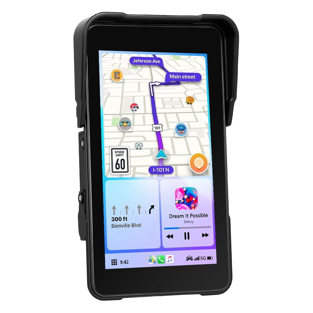 Podofo 5 ''verticaal scherm motorfietsmonitor Carplay Android Auto IP68 waterdichte helderheidsaanpassing BT Smart Screen-speler - afbeelding 2