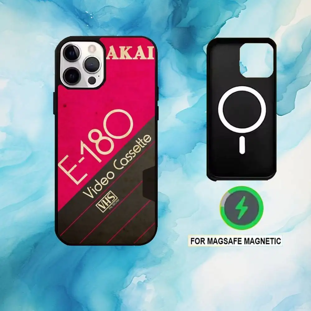 R-rétro VHS Tape coque de téléphone Vintage pour iPhone17,16,15,14,13,12,11 Plus,Pro Max magnétique pour chargement sans fil Magsafe