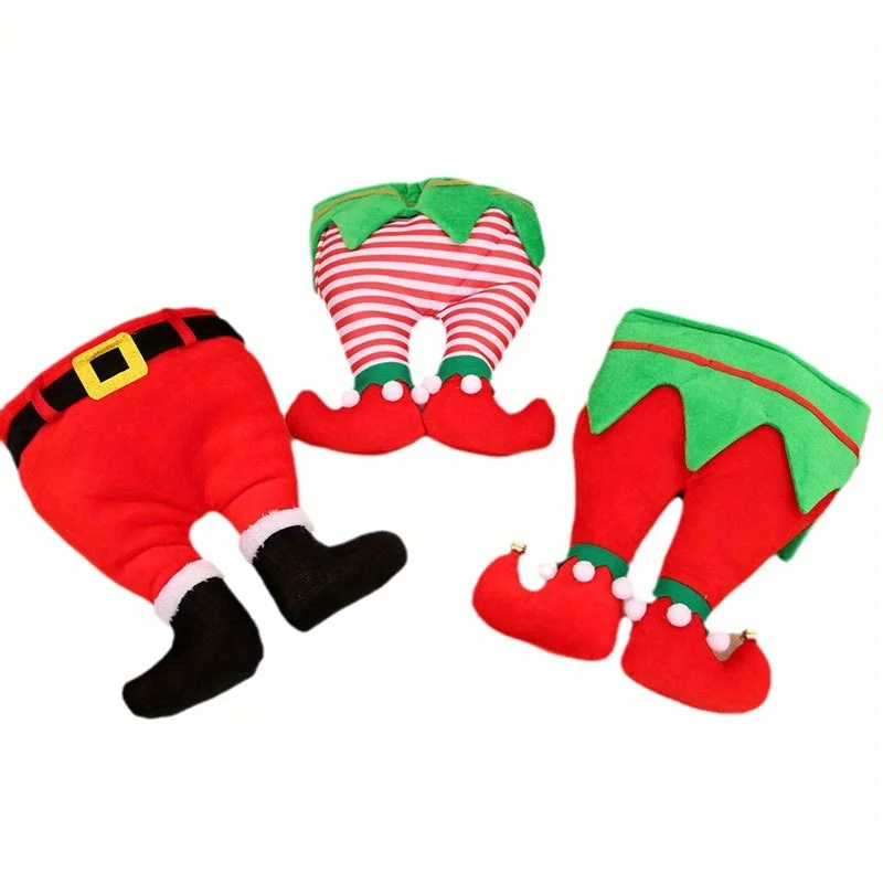 Adjustable Elf & Santa Hat with Red & Green Striped Trim, White Dots & Golden Buckles - Lightweight Polyester Christmas Party Co