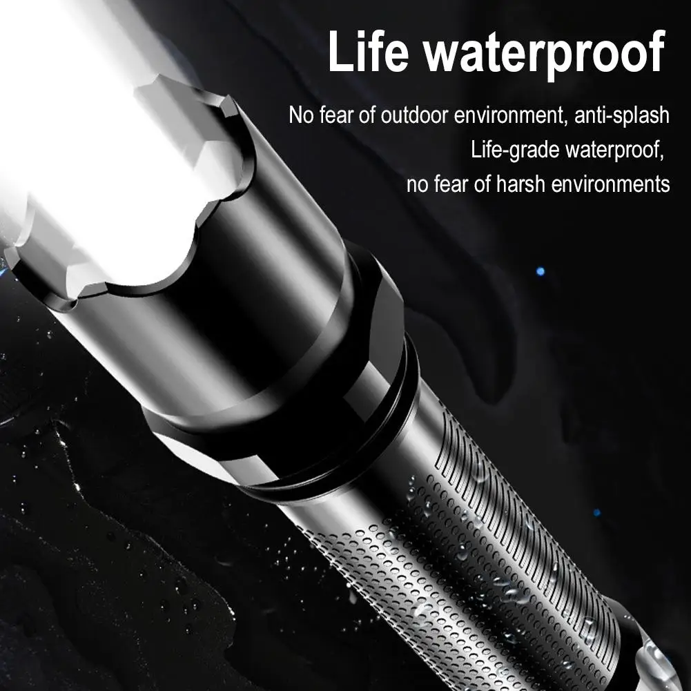 LED Flashlight Mini Bright Light Rechargeable USB Portable Multi-function Alloy Waterproof Flashlight Household Aluminum J1B1