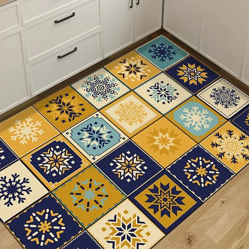 Kitchen Vinyl Carpet PVC Waterproof Non-slip Floor Mat Leather Oil-proof Foot Mats American Retro Style Home Decoration Rug