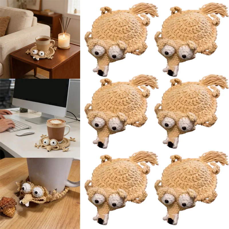 Crochet Squirrel Coaster Cute Cartoon Animal Cup Mat HeatResistant NonSlip Pad for Coffee Tea Mug Table Protection Home Kitchen view 4