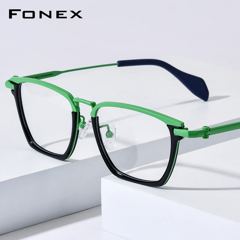 FONEX Acetate Titanium Eyeglasses Frame Men New Brand Design Square Glasses Women High-Quality Japanese Eyewear Spectacles 85836