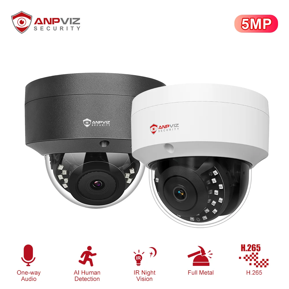 

Anpviz 5MP PoE IP Dome Camera Security Protection Built-Audio/Mic AI Humanoid Detection WDR IP66 IR 98ft H.265 Full Metal NDAA