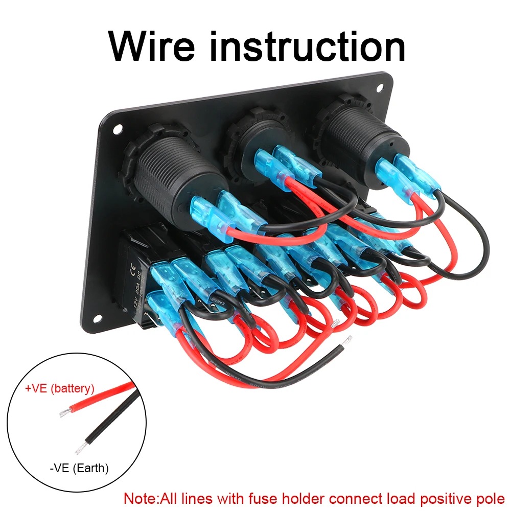 12/24V Outlet Combination Dual USB Slot Socket for Car  Truck 5 Gang LED Rocker Switch Panel Automobile panel combination switch