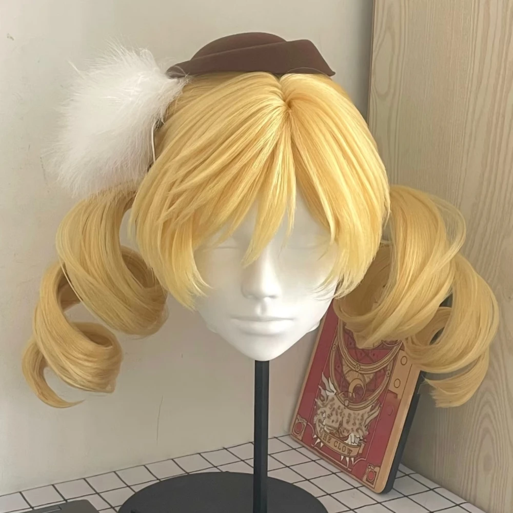 

Anime Tomoe Mami Cosplay Wig Double Ponytail Curly Hair With Rose Net Cap Heat Resistant Synthetic Fiber Wig Halloween Wig