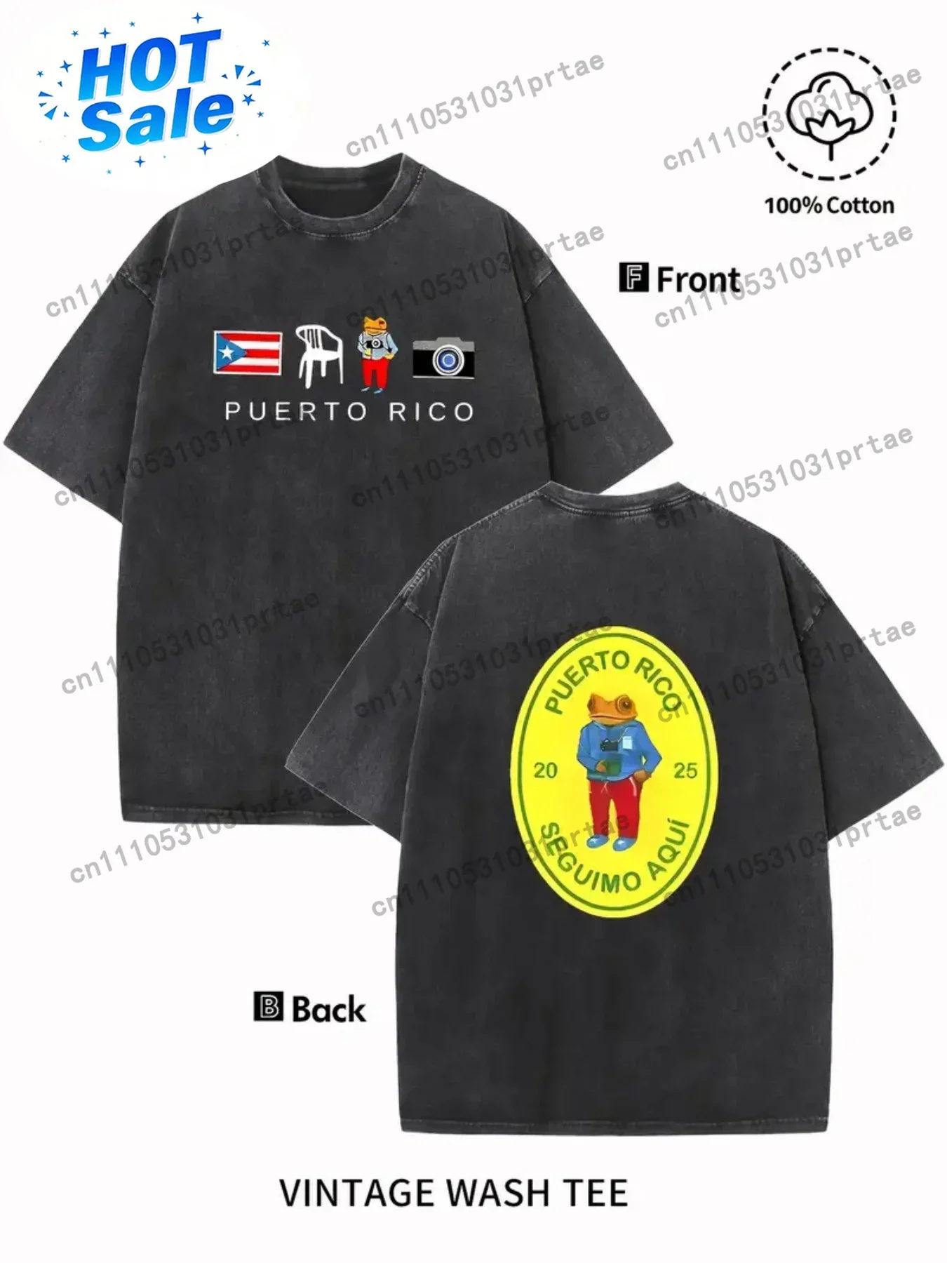Heavyweight Vintage Washed Puerto Rico Flag & Iconic Landmarks T-Shirt - Unisex Loose Fit Streetwear Short Sleeve, All-Seas Red