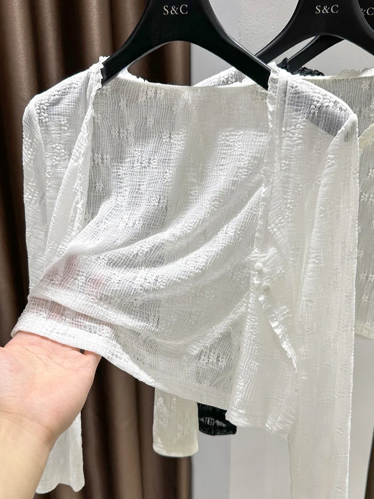 

Lace Trim Sun Protection ort Cardigan Women Summer Tank Top Outer Thin Me Svel V-Ne Air Conditioning Cover up