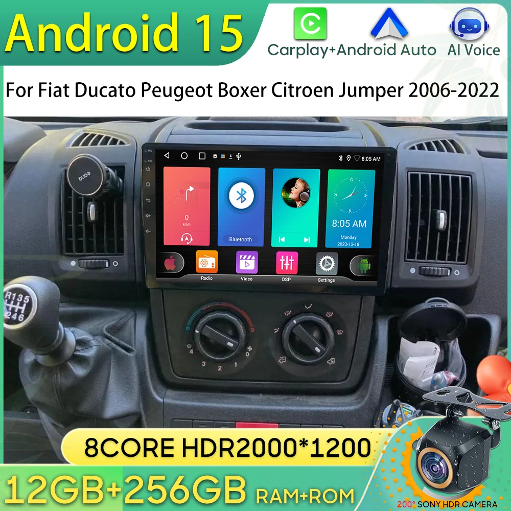 Android 15 Radio del coche para Fiat Ducato Peugeot Boxer Citroen Jumper 2006-2022 navegación GPS Android Auto Carplay Wifi No 2din DVD