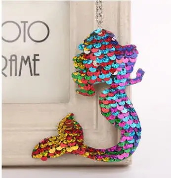 100pcs/lot creative style Lovely Cute Sequins Fishtail Pendant Keychain Charm Mermaid keychain birthday sequined key ring