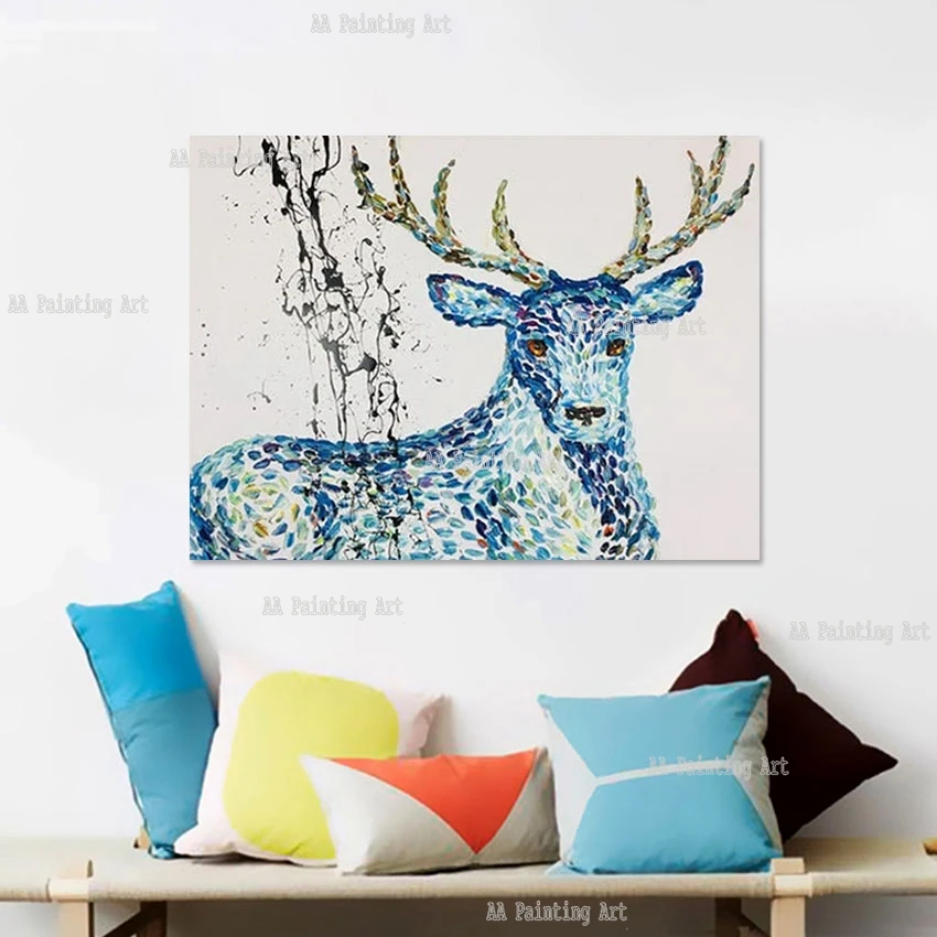 Cartoon Animal Wall Picture On Canvas Hand-painted Knife Luxury Deer Painting Art Large Size Bedroom Decorative Item Art