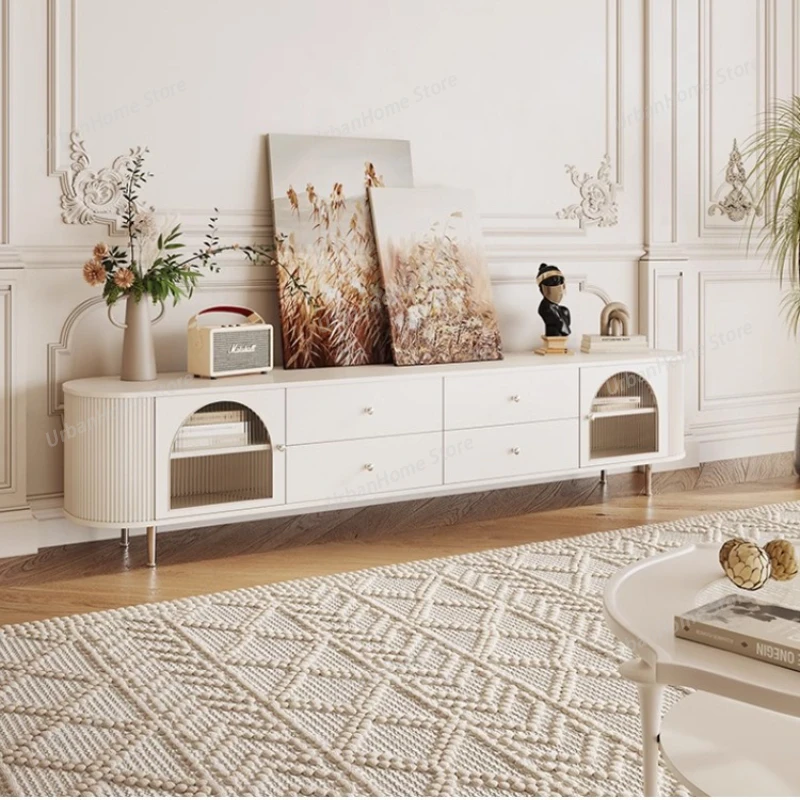 

French Retro TV Stand Simple Modern Luxury Wooden Floor Cabinet Creative Cream-Style Living Room Furniture Mueble Para Tv FYST