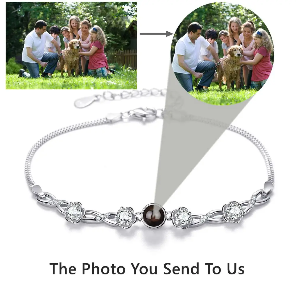 S925 Silver Custom Photo Bracelets Personalized Projection Photo Bracelet for Woman Lover Jewelry Mother Valentine's Day Gift