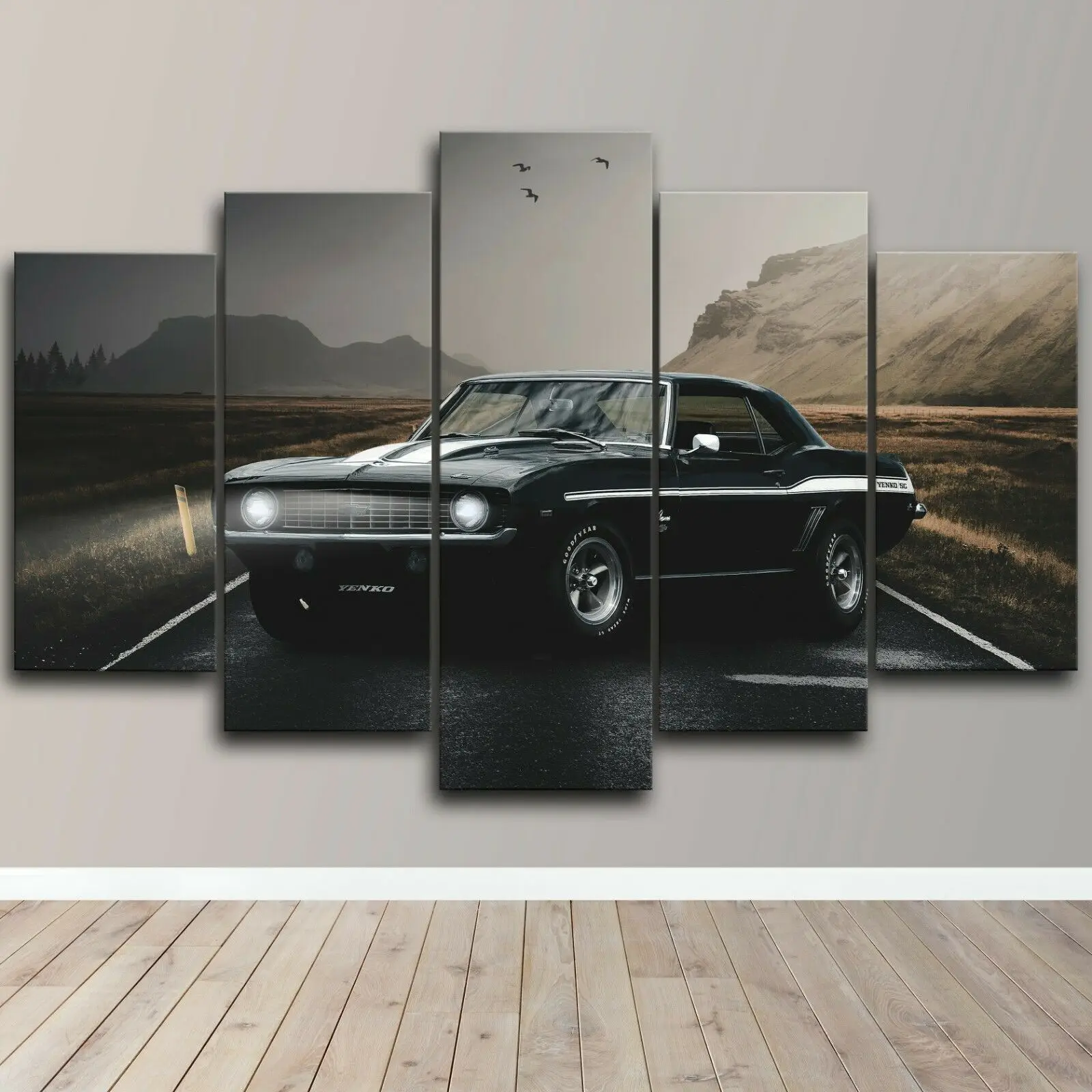 Ford Mustang Shelby Black Beauty Car Canvas 5 Pcs Decorative Wall Art Posters Pictures Paintings for Living Room Home Decor