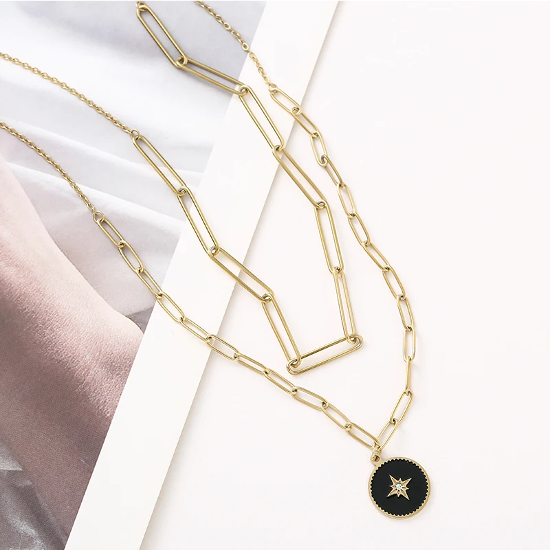 

Long Layered Necklace for Women Stainless Steel Simply Uranus Pendant Trendy Necklace Black Color Party Jewellry