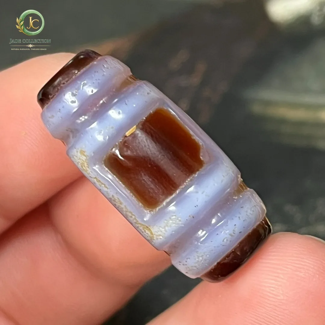 Rare Tibetan Ritual Old Agate dZi Carved *Heaven&Earth*Bead Amulet Z0805