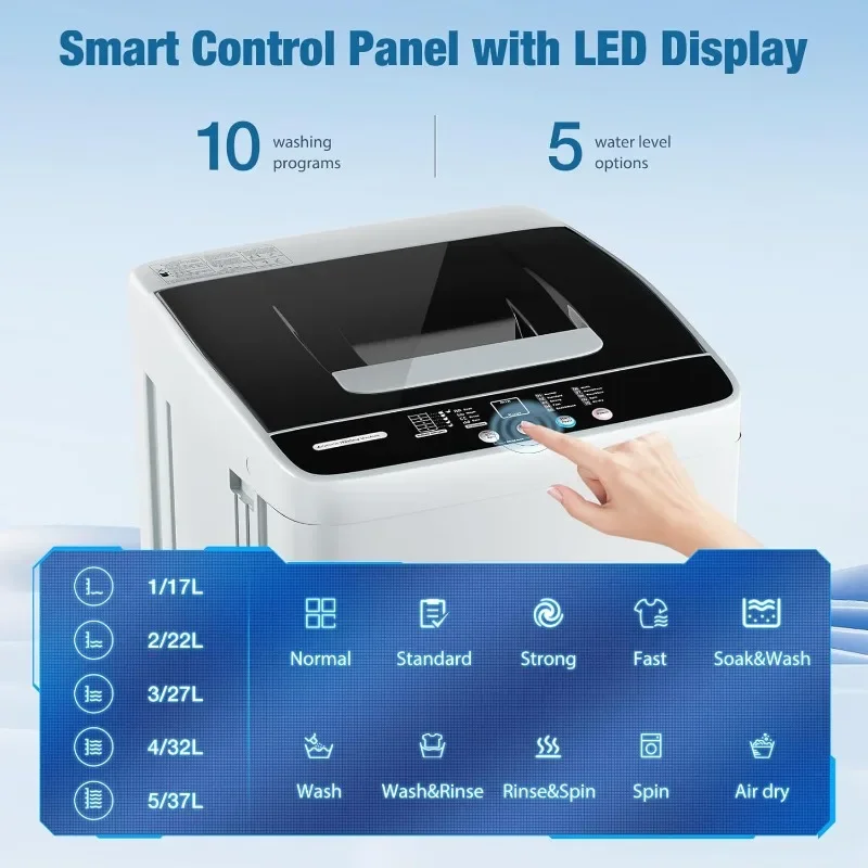 Haddockway Portable Washing Machine,Compact Laundry Washer Energy Saving,1.77Cu.ft Top Load Washer,10 Programs 5 Water Leves