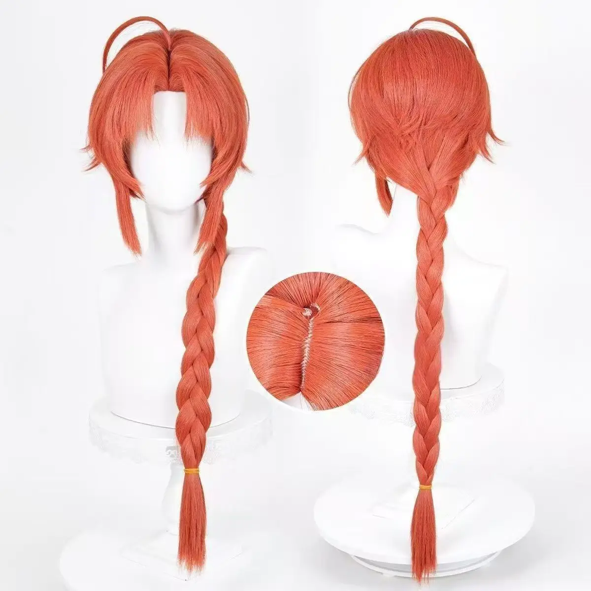 Anime Gintama Kamui Cosplay Wig Orange Long Braid Synthetic Hair With Bangs For Halloween Costume Party Comic Con