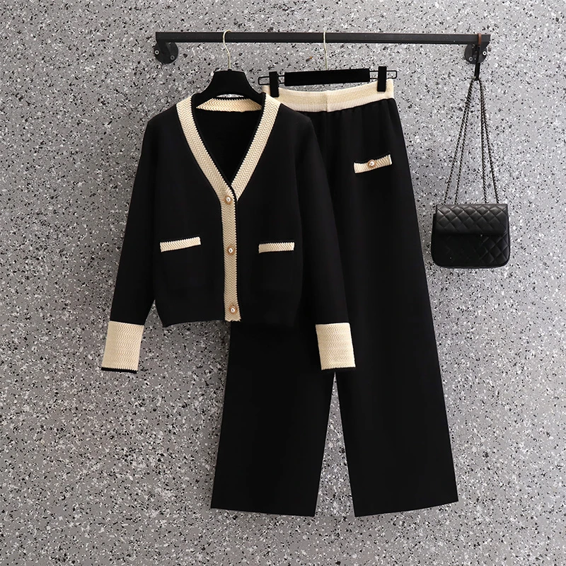 

Women Knitting 2-pieces sweater Suit soft V-neck Single-Breasted cardigan+Pants lady winter sweater Set autumn Tracksuit cloth