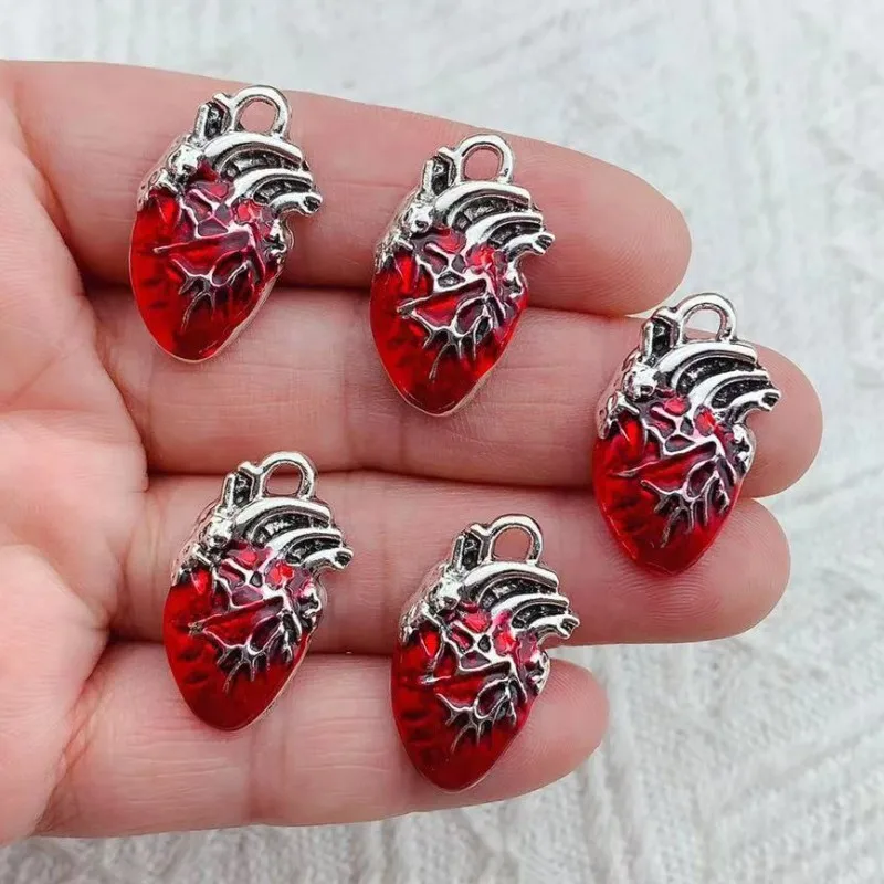 10pcs 25*14mm Enamel Silver Color Human Heart Organ Charms Science Medicine Anatomical Pendant Biology Jewelry Finding