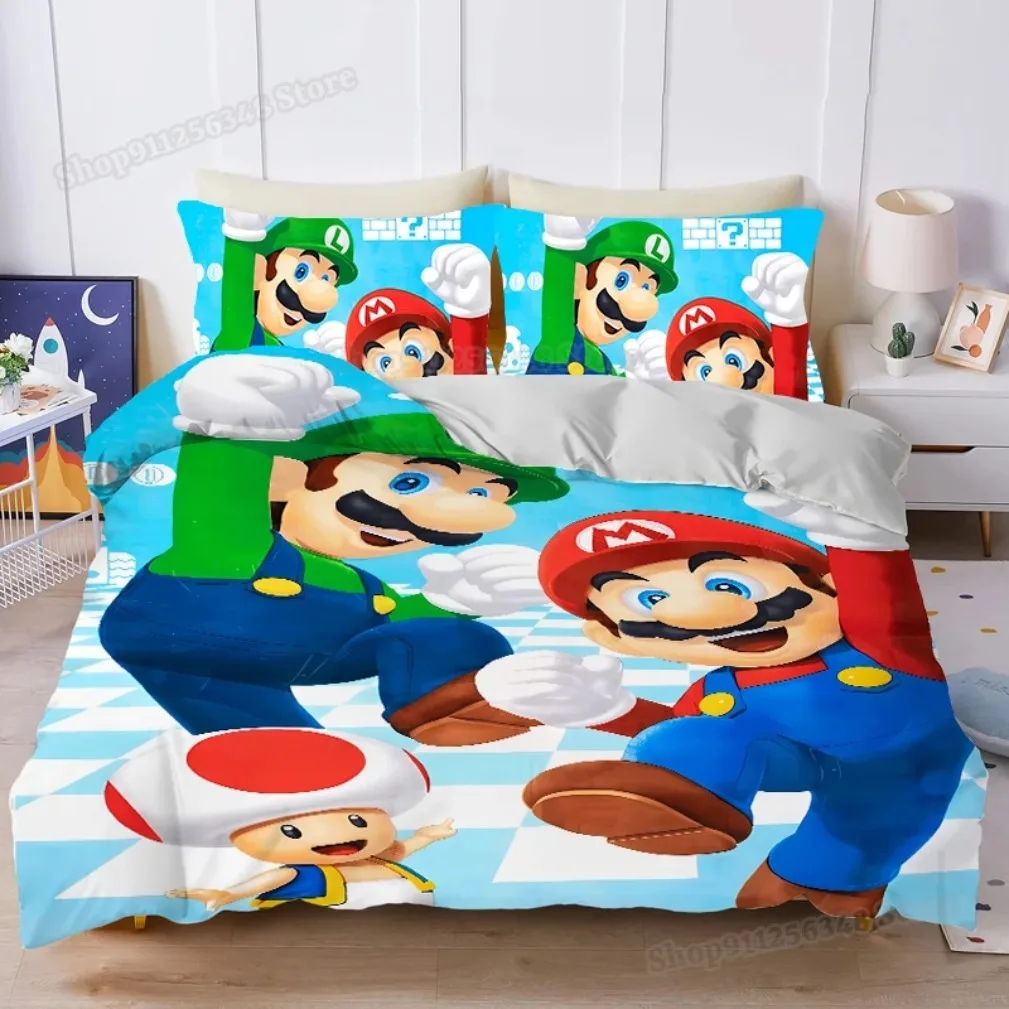 Retro Style Mario Print Duvet Cover Pillowcases Game Super Mario Bedding Set Adult and Children Bedding Set Birthday Gift