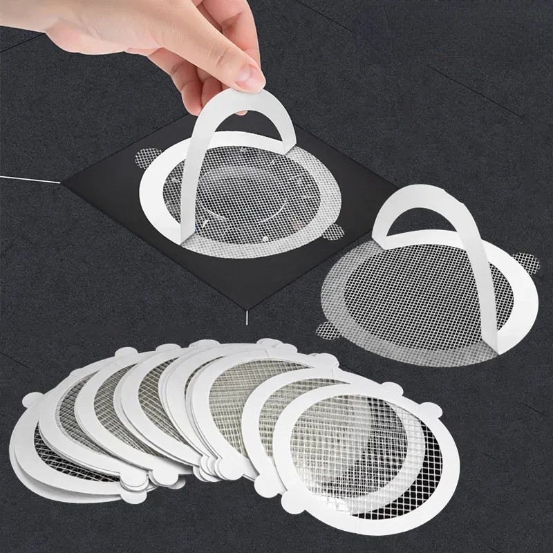 10pcs Disposable Shower Drain Hair Catcher Cover Bathroom Sewer Sink Drain Hair Strainer Stopper Bathtubs Mesh Filter Sticker