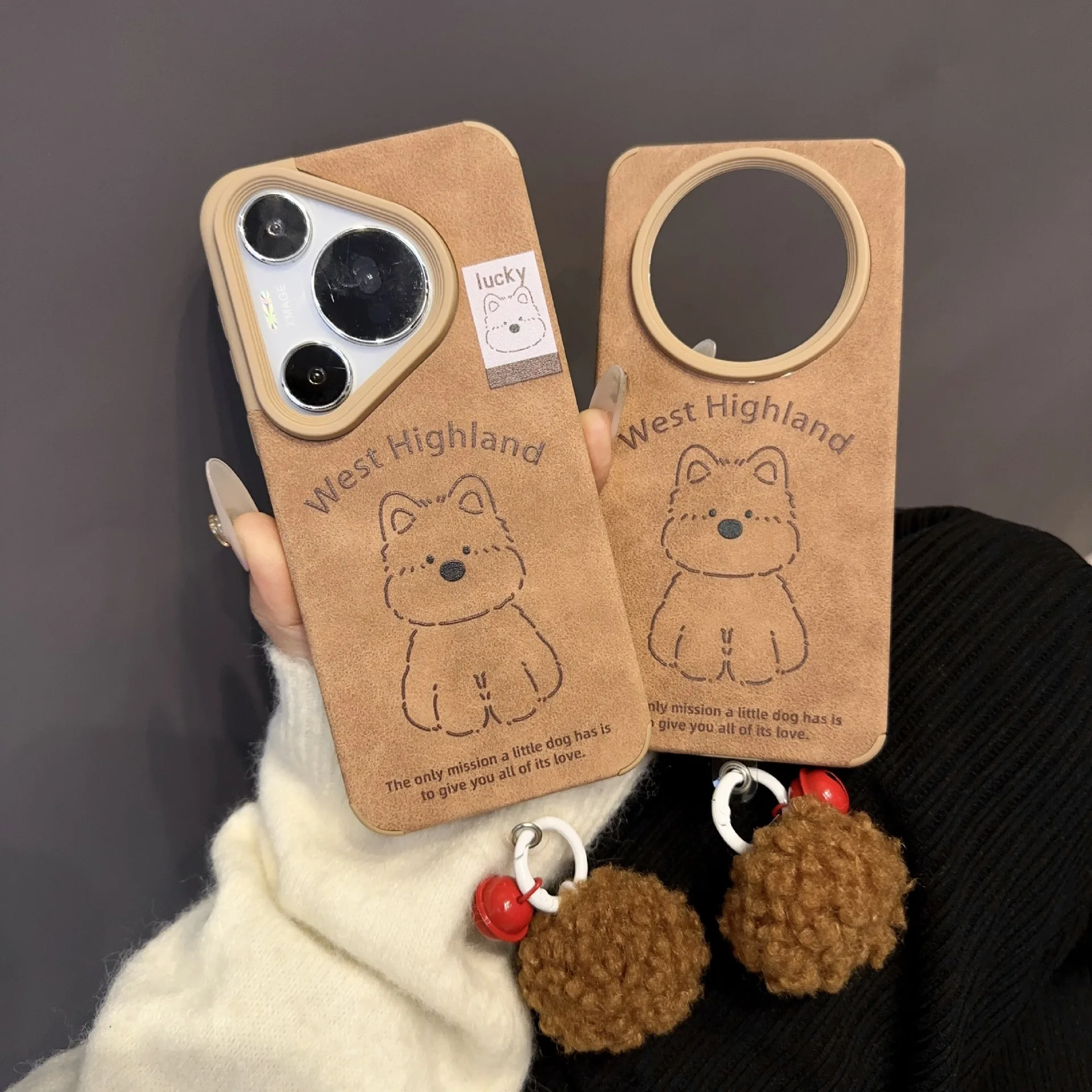 

For HUAWEI Pura70Ultra P60Pro P50E P40 Cute Cartoon West Highland Dog Schnauzer Phone Case Luxury Advanced Leather Protect Cover
