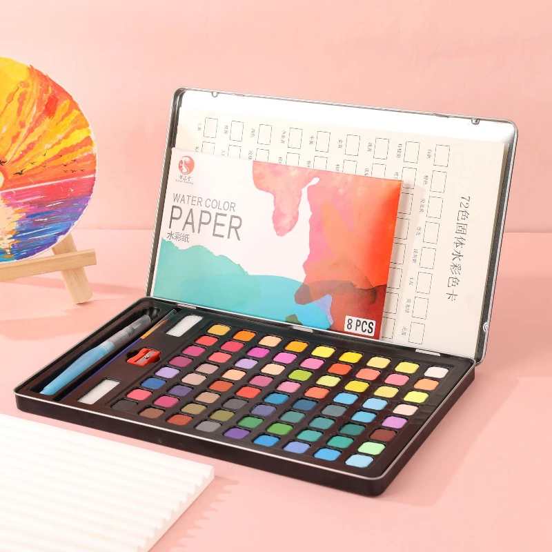 

72-цветный набор акварельных красок с кистью, многоразовой водяной кистью, палитрой и моющимися красками для детей, художников