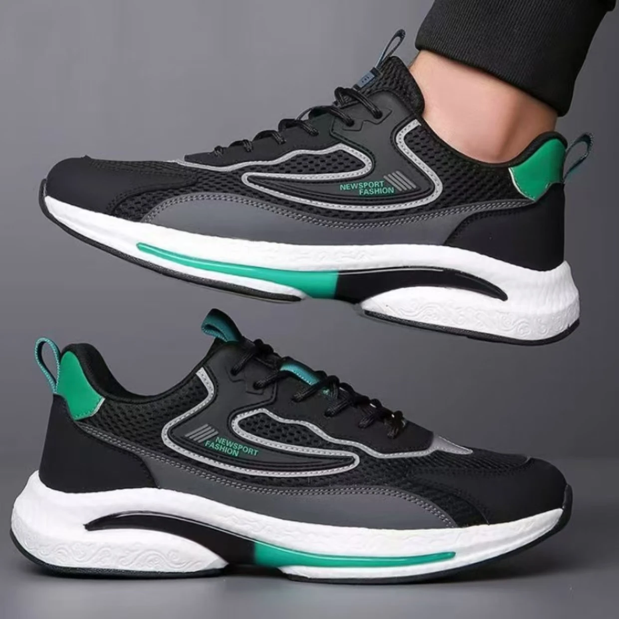 

Men's New Spring Summer Mesh Casual Sports Shoes Round Toe Non slip Lace Up Breathable Lightweight Walking Shoes Running Shoes