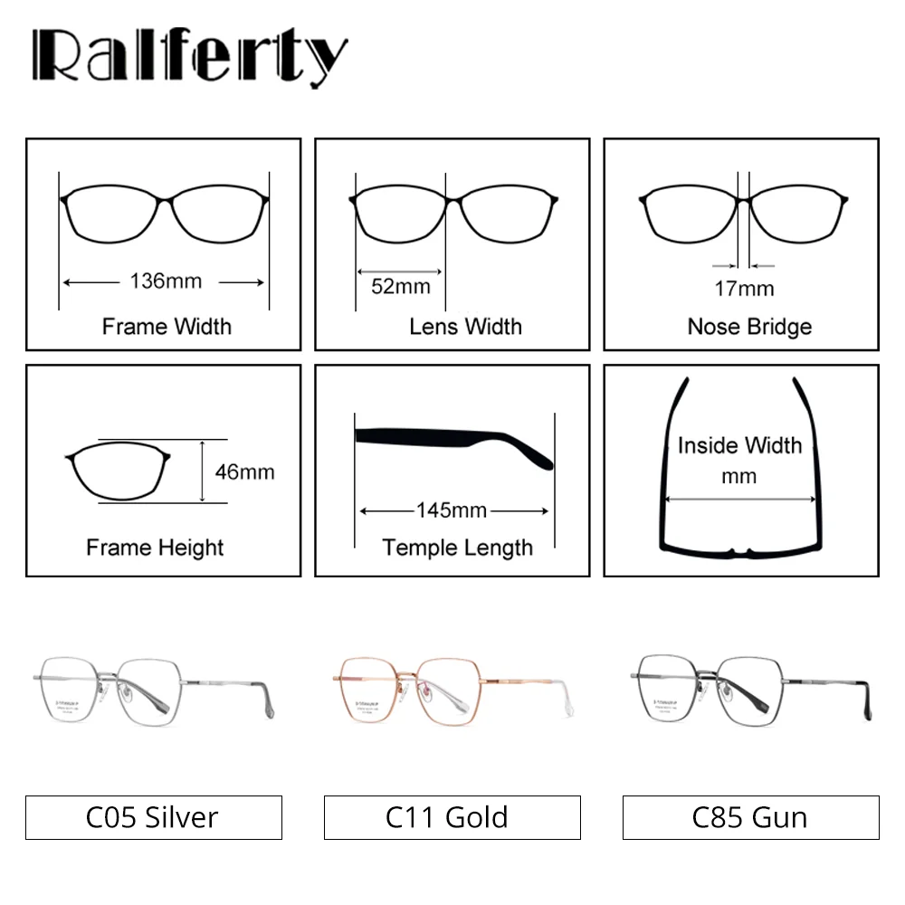Ralferty Metal Titanium Eyeglass Frames Woman Men No Prescription Myopia Optic Frame Women's 0 Grade Glasses Square Spectacles image 3