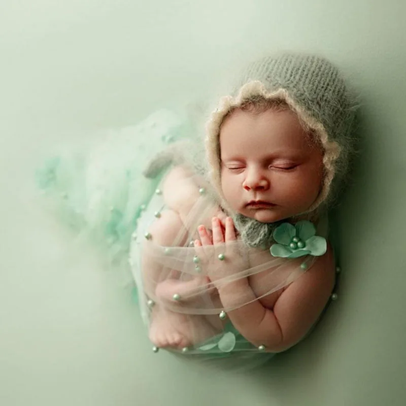 Newborn Photography Clothing Floral Pearl Wrap Mesh Backdrop Studio Shoot Background Blanket Baby Girl Photo Props Accessories