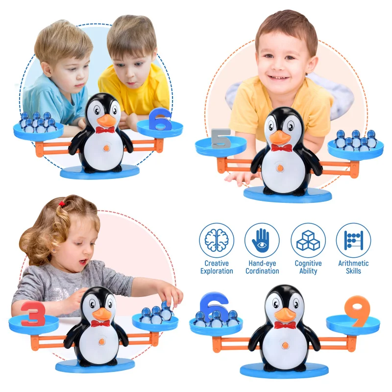 새로운 몬테소리 수학 장난감 펭귄 디지털 수학 저울 장난감 교육용 균형 저울 숫자 보드 게임 어린이 학습 장난감