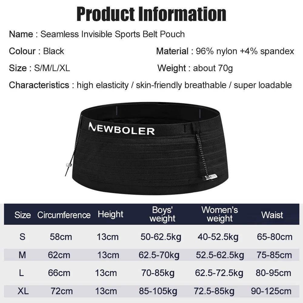 NEWBOLER Marsupio sportivo elastico Marsupio leggero da corsa con numero di gara per borsa da alpinismo per ciclismo, maratona, triathlon