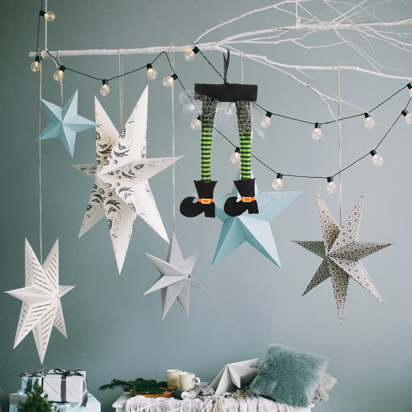 

Festive Trunk Ornament Set of Stuffed Legs with Shoes Decoration Hanging Party Decor Whimsical Seasonal Decor