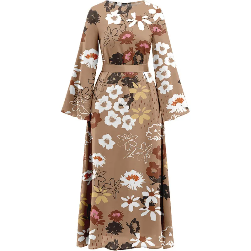 Novo vestido de primavera verão floral com estampa muçulmana de manga comprida, ramadã turco, vintage, vestido de férias