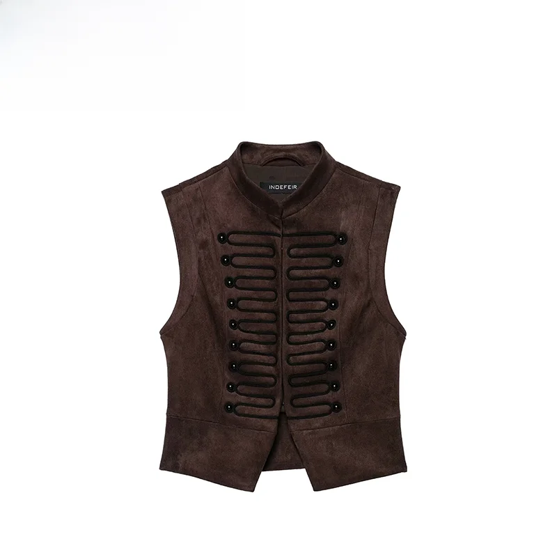 Fashionable Velvet Texture Vest ZR Autumn New Arrival Women's Clothing Rope Knot Buckle Design Comfortable Polyester Fiber