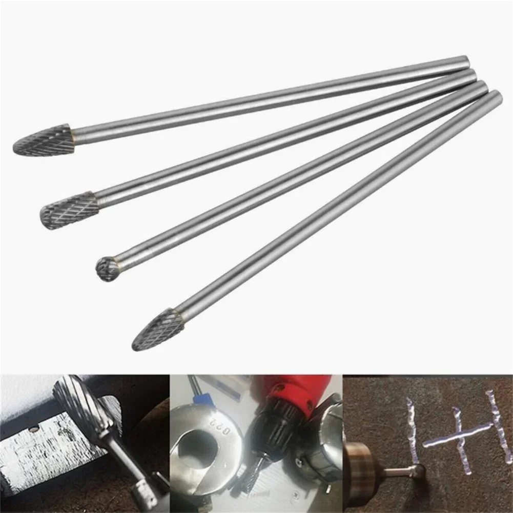 

4Pcs Rotating Burr Tools Kit 1/4" Shank Double Cut Tungsten Carbide Rotary Burr Set For DIY Woodworking Metal Carving Drilling