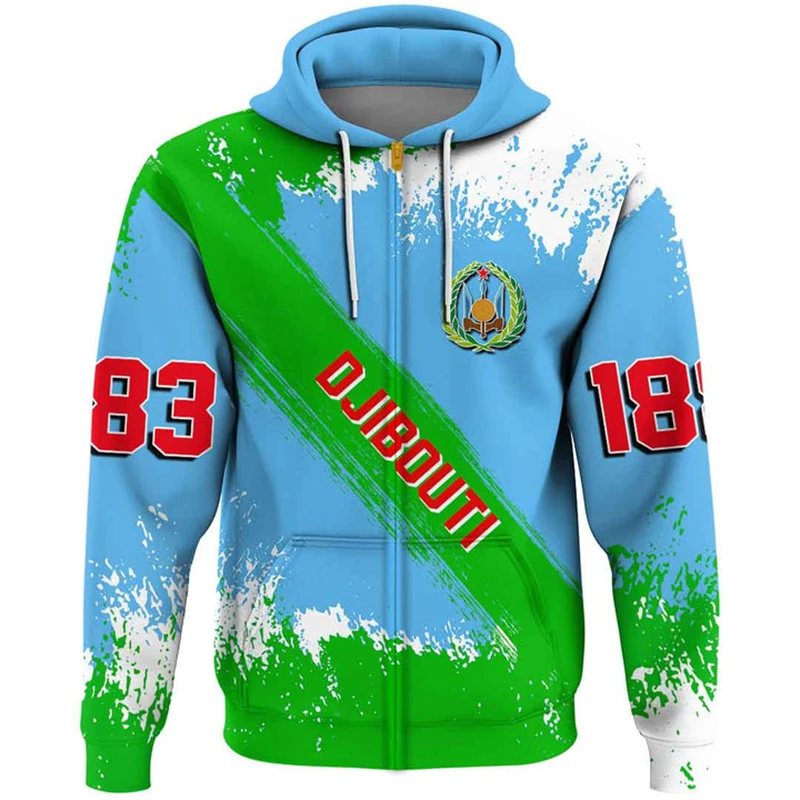 

Djibouti Flag Map Graphic Sweatshirts Djiboutians National Emblem Zip Up Hoodie For Men Clothes Casual Male Sports Boy Pullovers